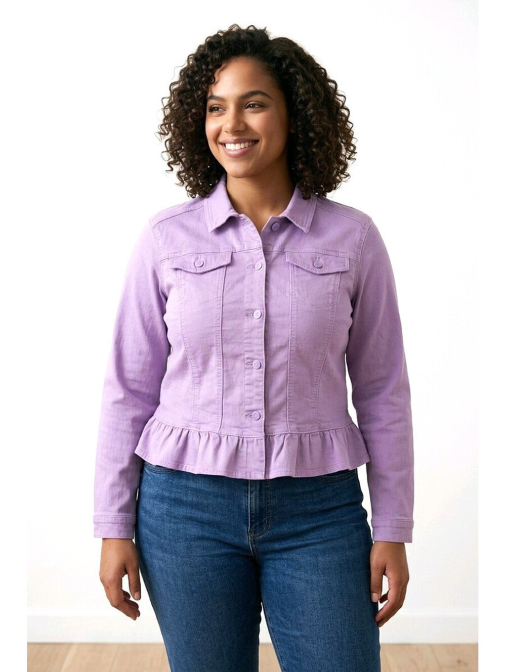 DG2 by Diane Gilman Classic Stretch Peplum Denim Jacket sz XL